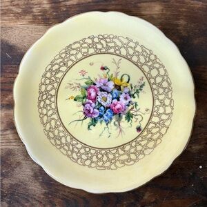 Vintage Floral Decorative Plate with Scalloped Edge